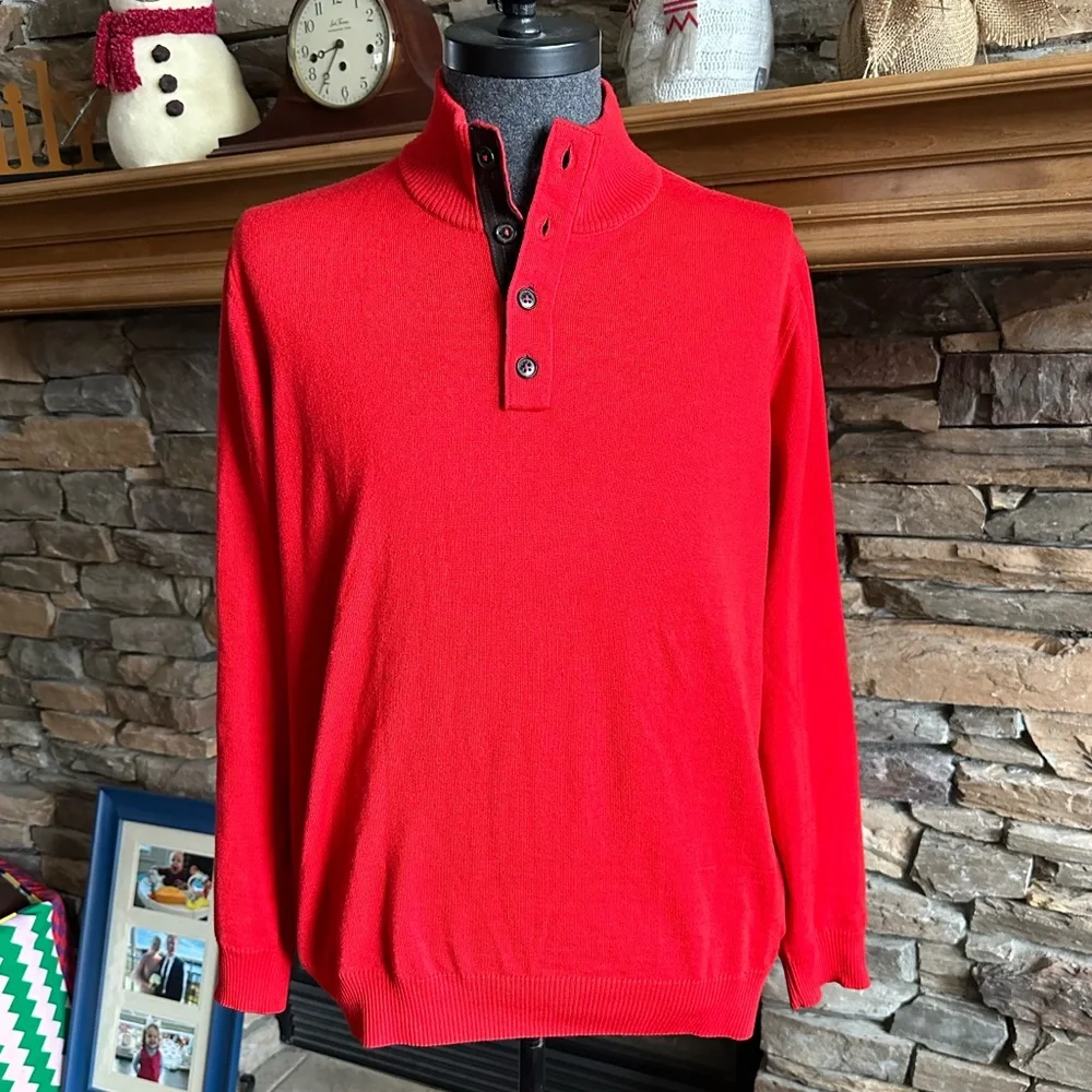 THOMAS DEAN Men’s Red Extra Fine Merino Wool Henley Style Sweater - Size XL - Picture 8 of 13